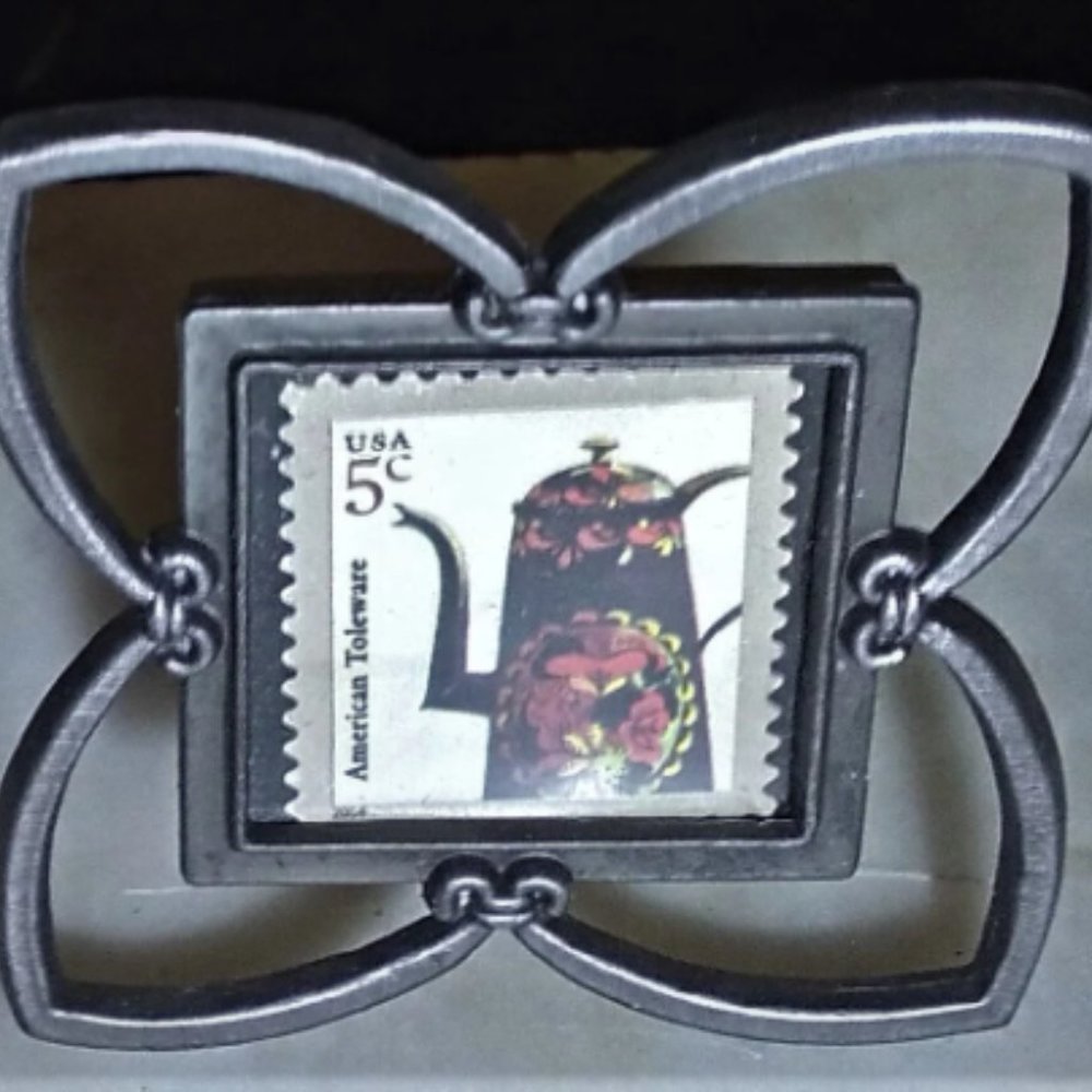 Delicate Framed Postage Stamp Celebrating American Folk Art - Toleware